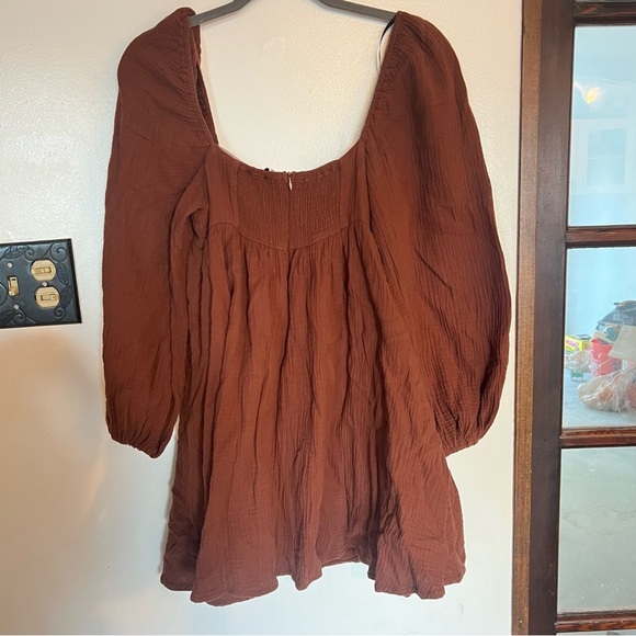 Brown Ruffled Maxi Dress 100% cotton gauze waffle earthy tone - Picture 4 of 15